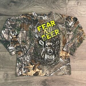 Buck Wear Fear No Deer Youth Medium 10-12 Camouflage Hunting Tee Shirt